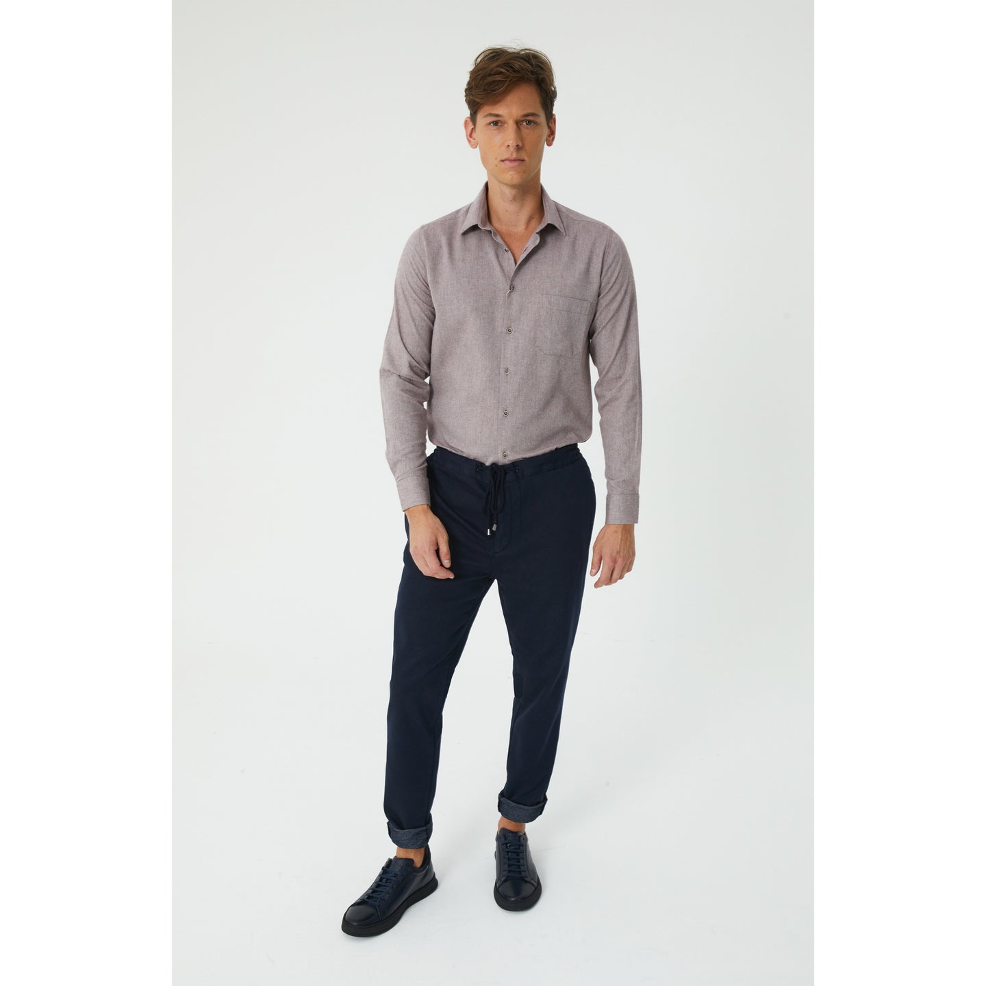 Navy Cotton Drawstring Chinos